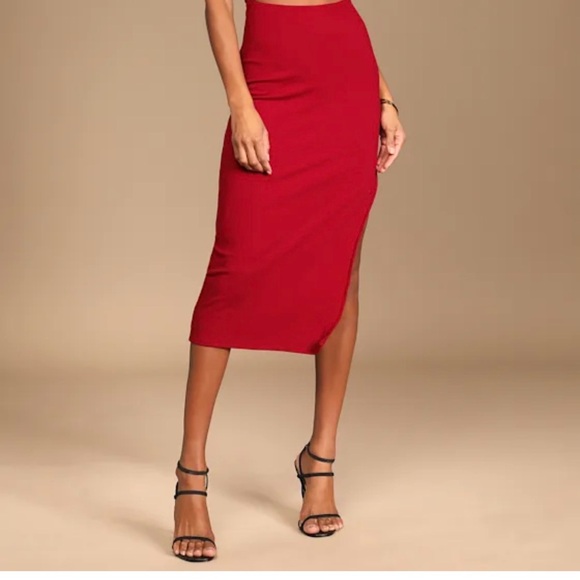 Lulu's Vibrant Red Pencil Midi Skirt Size Large - Picture 10 of 10